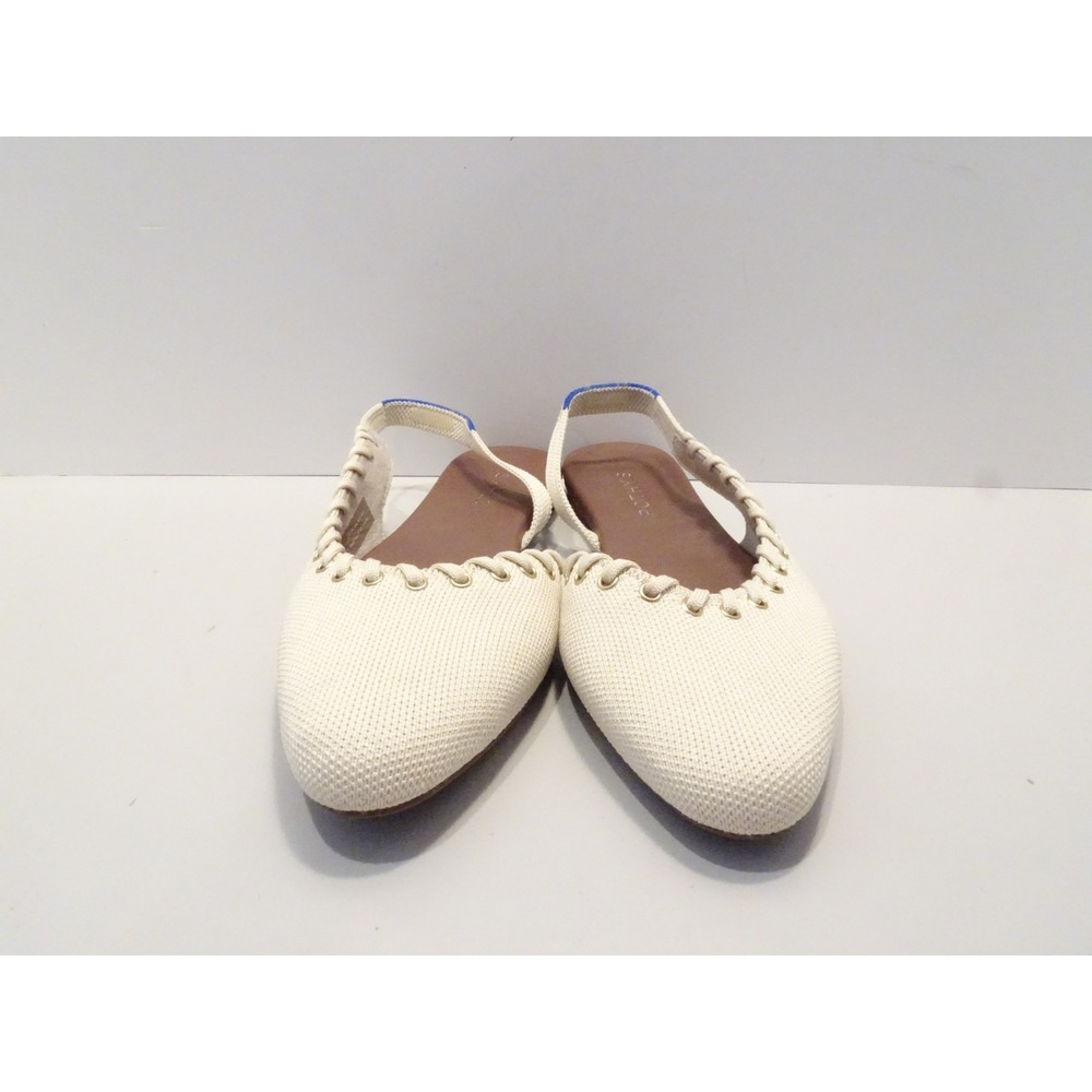 Rothys The Point Slingback Flats Cream Lace Up Pointed Toe Shoes 8.5 Perforated
